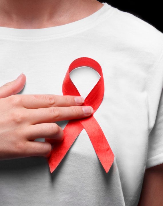 A,Female,With,A,Red,Ribbon,On,A,White,T-shirt